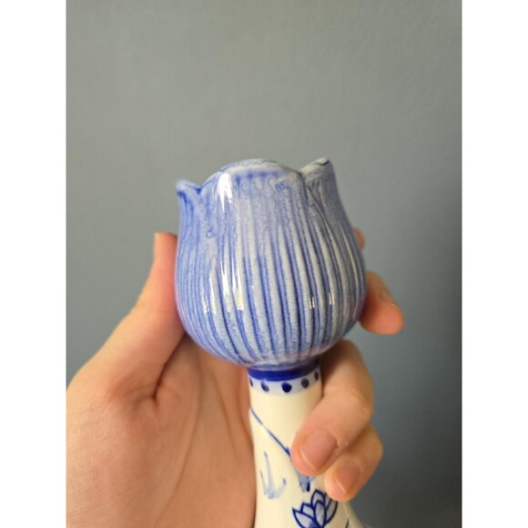 Delft Blue Tulip Candleholder Vintage Floral Dutch Blue & White Porcelain China - Picture 7 of 10
